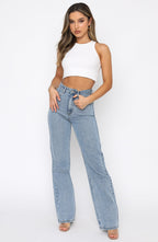 Long Way To Go High Rise Straight Leg Jeans Washed Blue