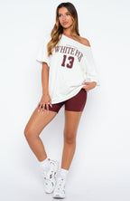 Everything In Time Off Shoulder Oversized Tee White