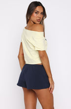 Put In Overtime Off Shoulder Relaxed Tee Lemon
