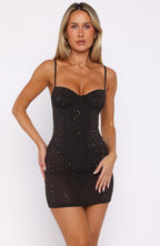 Want To Party Embellished Mini Dress Chocolate