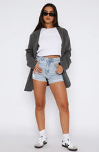 What Are We Denim Shorts Powder Blue Wash