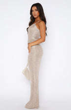 Star Shining Sequin Knit Maxi Skirt Champagne