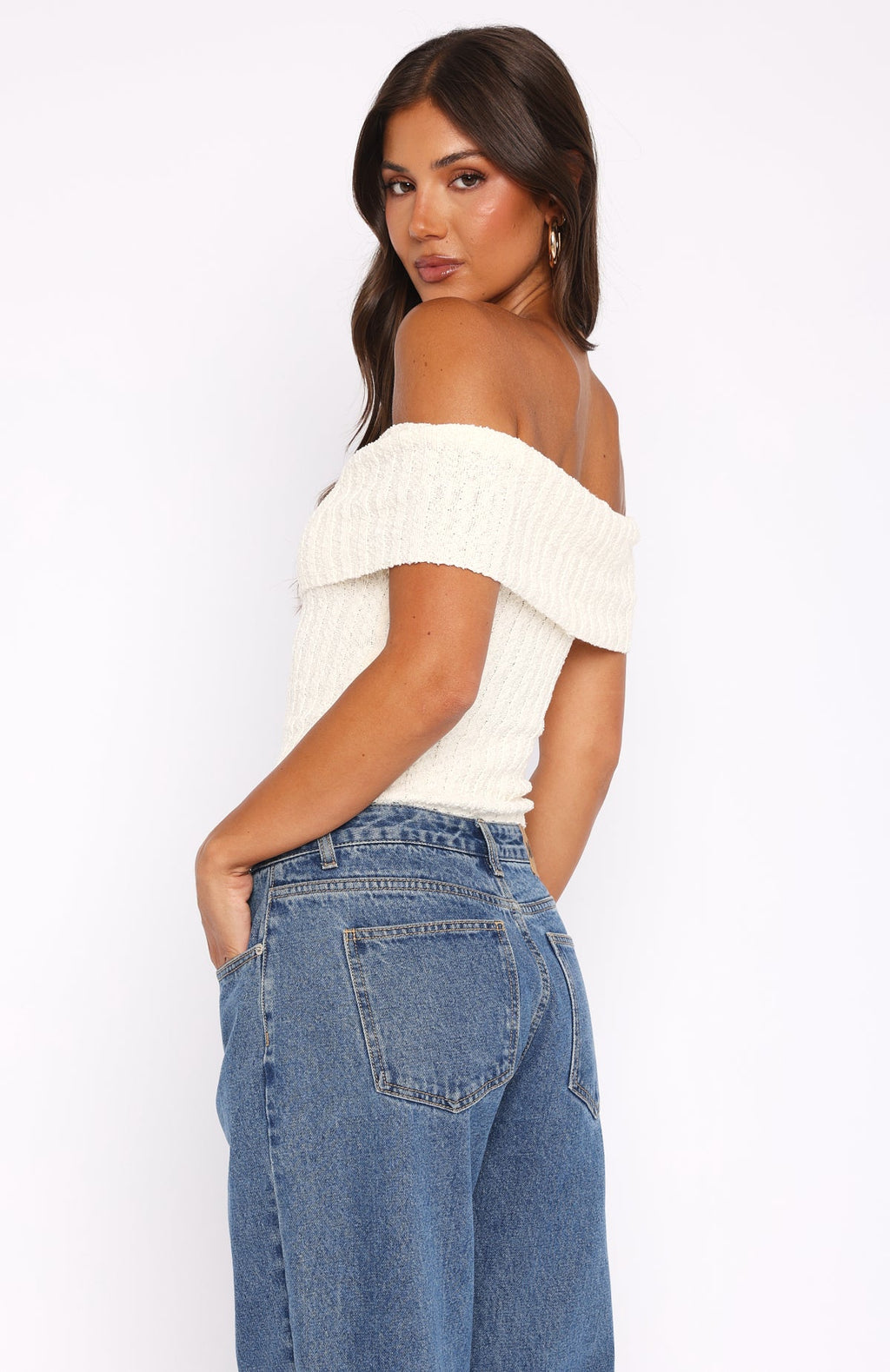 What I Want To Hear Off Shoulder Knit Top Cream