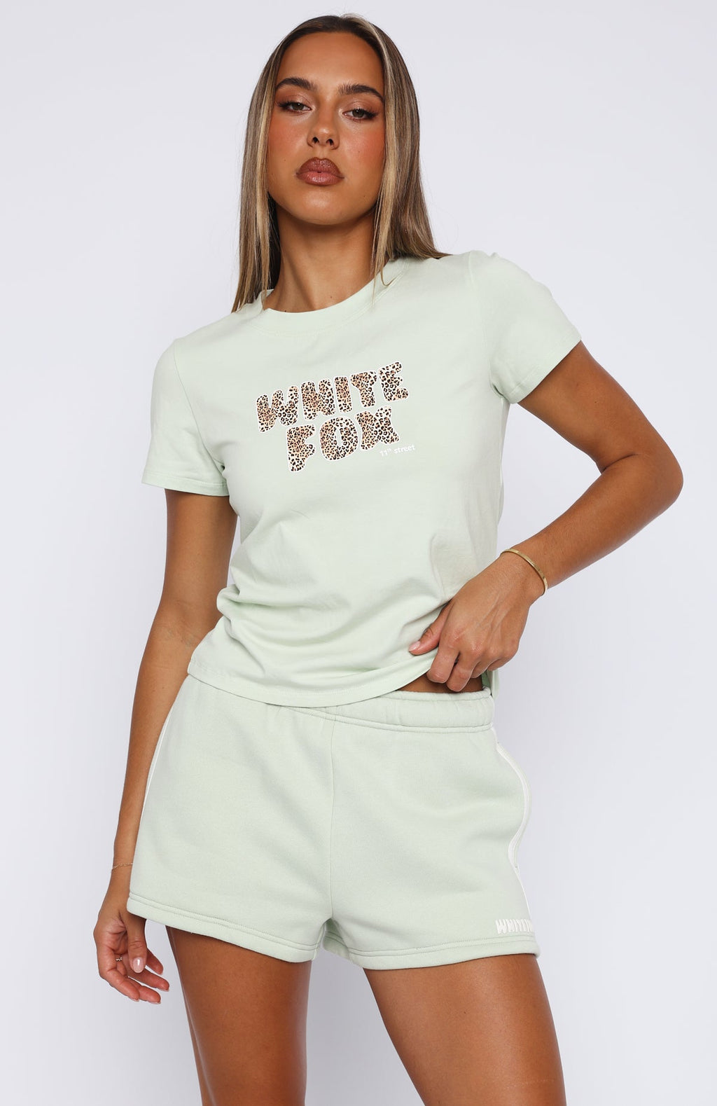 11th Street She's So Lucky Relaxed Baby Tee Iced Matcha