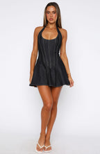 Looking At Me Halter Mini Dress Dark Indigo