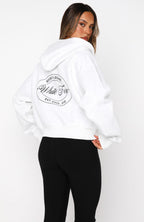 Just Try Again Boxy Zip Front Hoodie Grey Marle