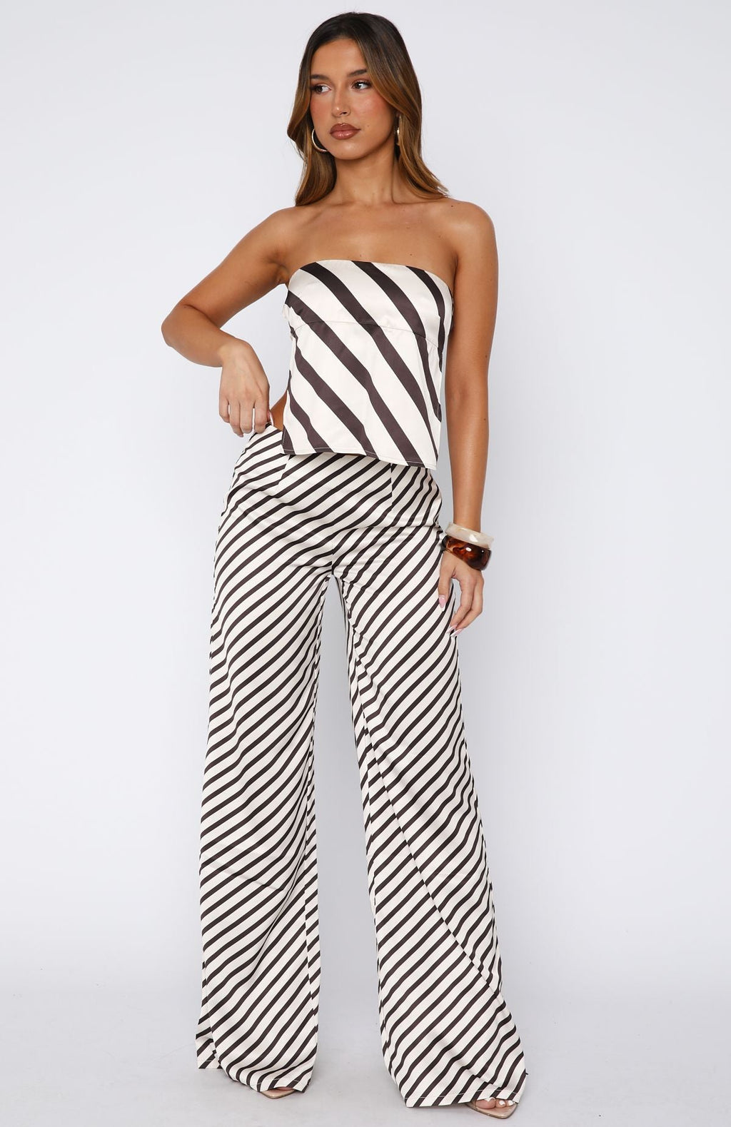 Can't Let Go Pant Ecru/Choc Stripe
