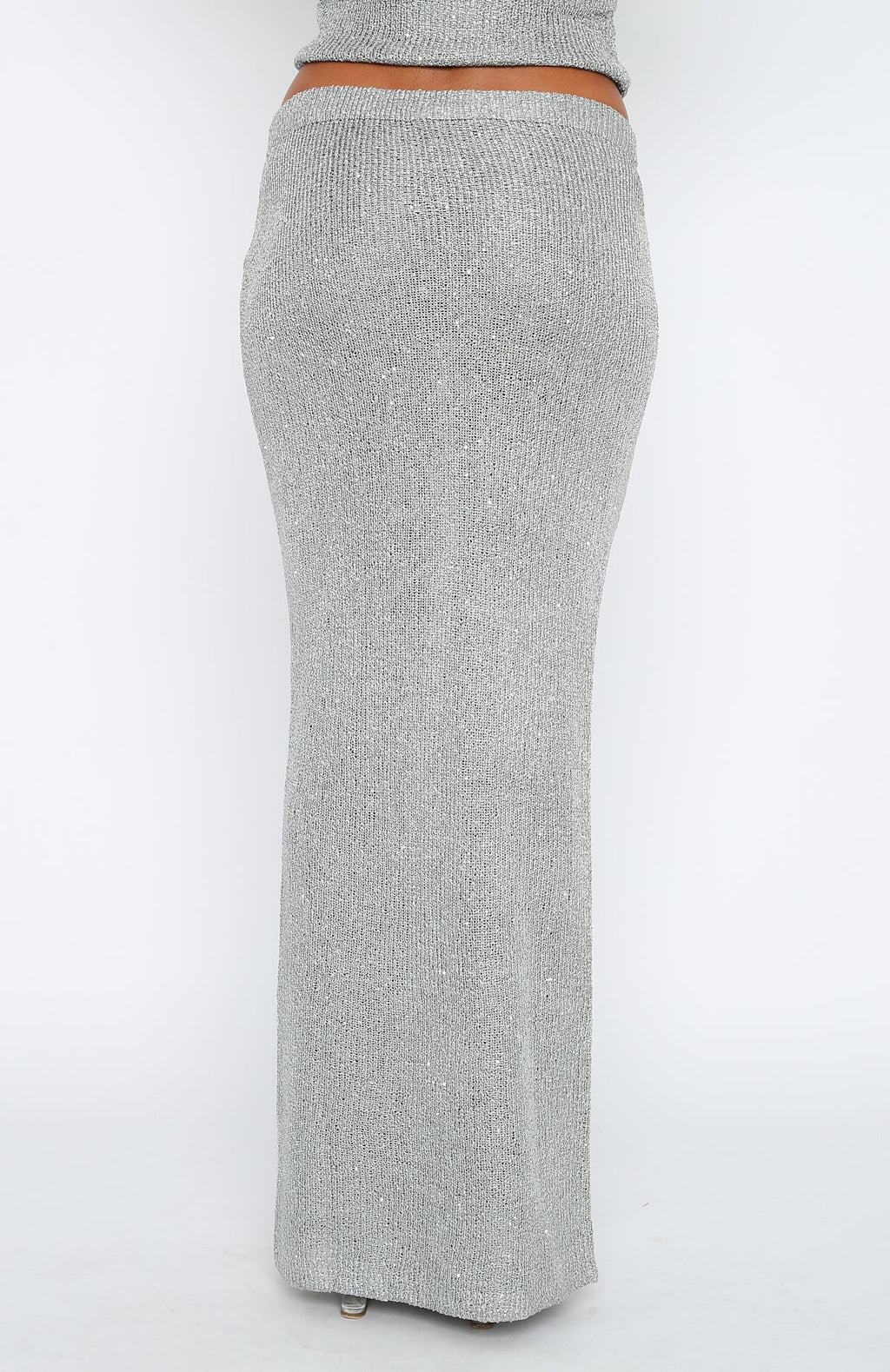 Star Shining Sequin Knit Maxi Skirt Grey