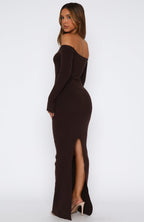 Star Studded Long Sleeve Knit Maxi Dress Chocolate