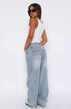 Bring The Style Low Rise Wide Leg Jeans Light Blue Wash