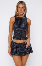 Runaway Heart Top Navy Polka Dot