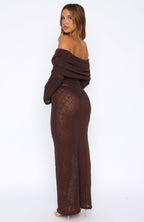 Made It Out Long Sleeve Boucle Maxi Dress Chocolate
