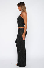 Star Shining Sequin Knit Maxi Skirt Black