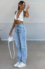 Who's That Girl Straight Leg Denim Jeans Washed Blue