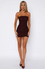 Mistress Strapless Lace Mini Dress Burgundy