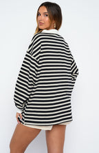 Out Again Long Sleeve Rugby Shirt Black/Grey Stripe