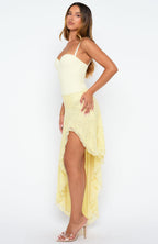 Dancing On My Own Lace Midi Skirt Lemon