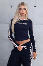 Star Of The Night Long Sleeve V Neck Baby Tee Navy