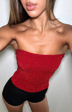 Passing By You Strapless Top Red