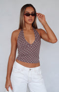 Have To Getaway Halter Top Chocolate Polka Dot