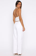 Making Appearances Mid Rise Lace Up Straight Leg Jeans White