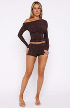 Tempted Heart Embellished Top Chocolate