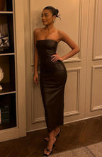 Love Is Gone PU Maxi Dress Chocolate