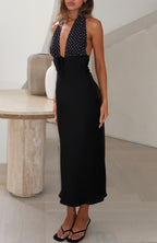 Guess You Miss Me Halter Midi Dress Black/Ivory Dot