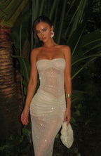 Sheer Grace Strapless Glitter Maxi Dress Champagne