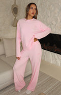 Come A Long Way Soft Lounge Ribbed Wide Leg Pants Pink