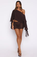Glitter Mood Sequin Crochet Mini Skirt Chocolate