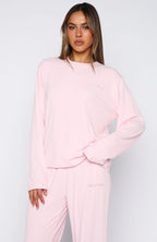 Come A Long Way Soft Lounge Relaxed Long Sleeve Ribbed Tee Pink