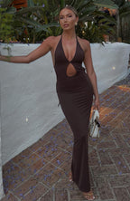 Set It Straight Halter Maxi Dress Chocolate