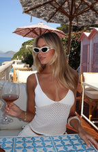 Stand And Stare Knit Top White