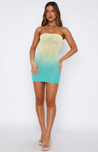 Hotter Than The Sun Crochet Mini Dress Lemon/Teal Ombre