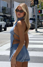 Still Love Me Faux Suede Halter Top Cornflower Blue