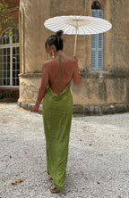 Slow Dancer Beaded Maxi Dress Green Tea