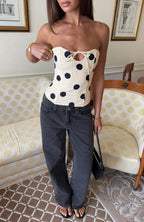 Baby Doll Strapless Bustier Butter/Black Polka Dot