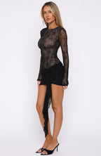 Glitter Up Long Sleeve Mini Dress Black