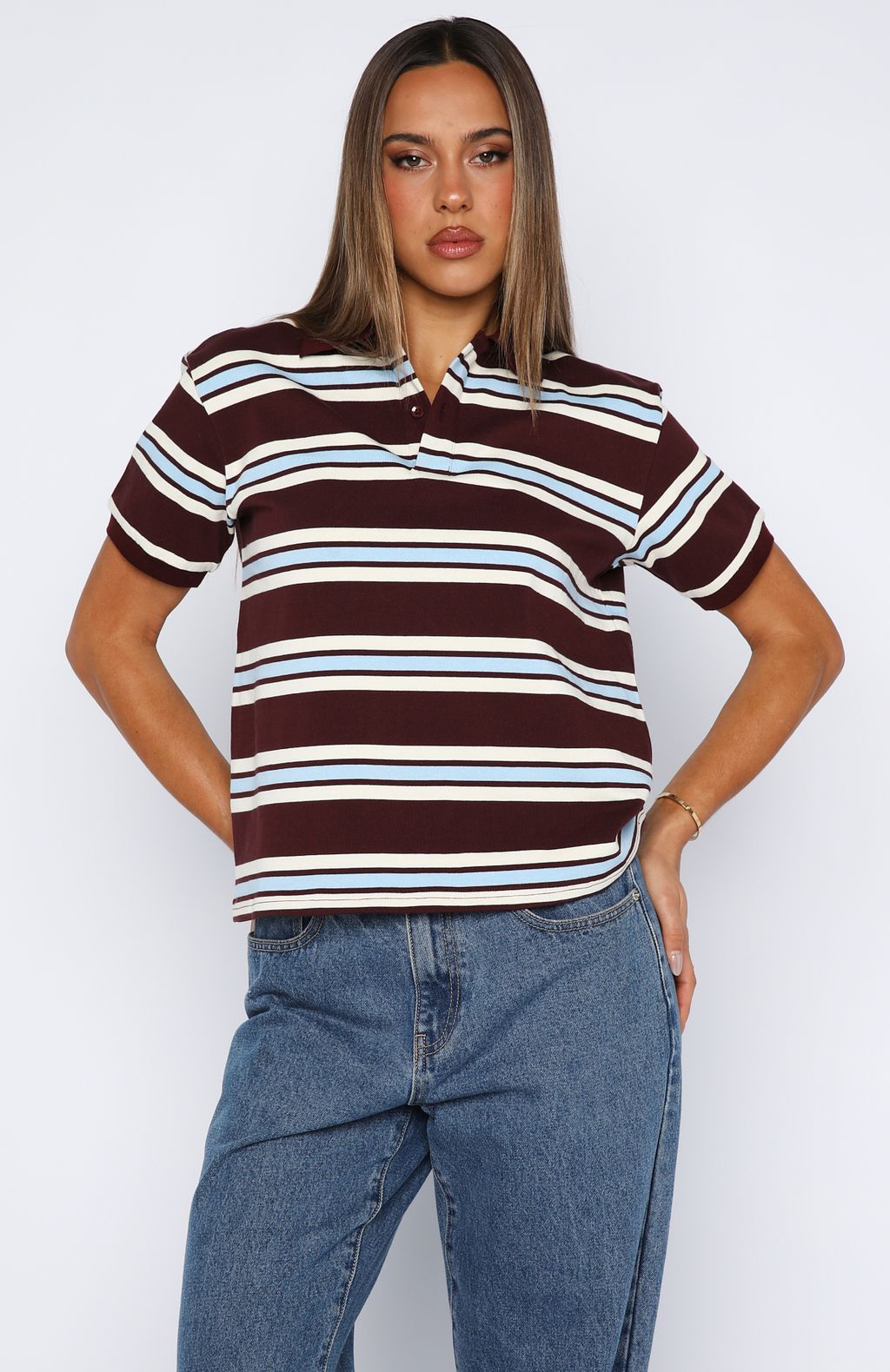 Make Your Move Polo Tee Burgundy Stripe