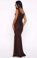 Just A Peak Mesh Maxi Dress Chocolate
