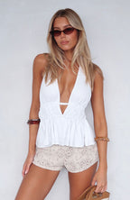 Comes In Waves Halter Top White