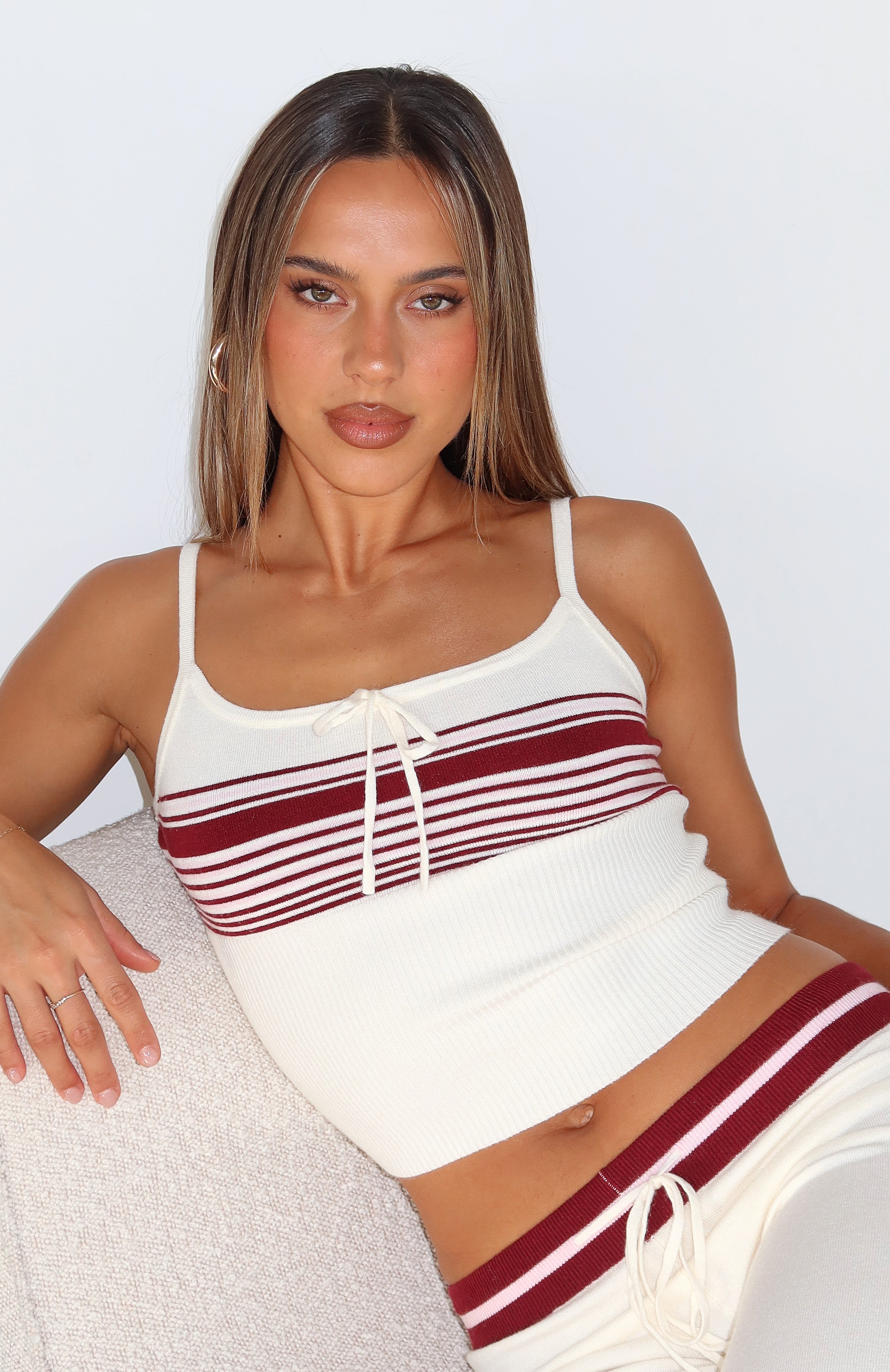 Keep Driving Knit Cami Top Burgundy Stripe