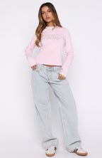 Let's Get Going Relaxed Long Sleeve Baby Tee Pink