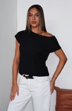 Finding Time Off Shoulder Knit Top Black