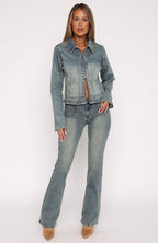 Blake Low Rise Studded Flare Jeans Brown Blue