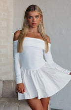 Big Reveal Long Sleeve Mini Dress Off White