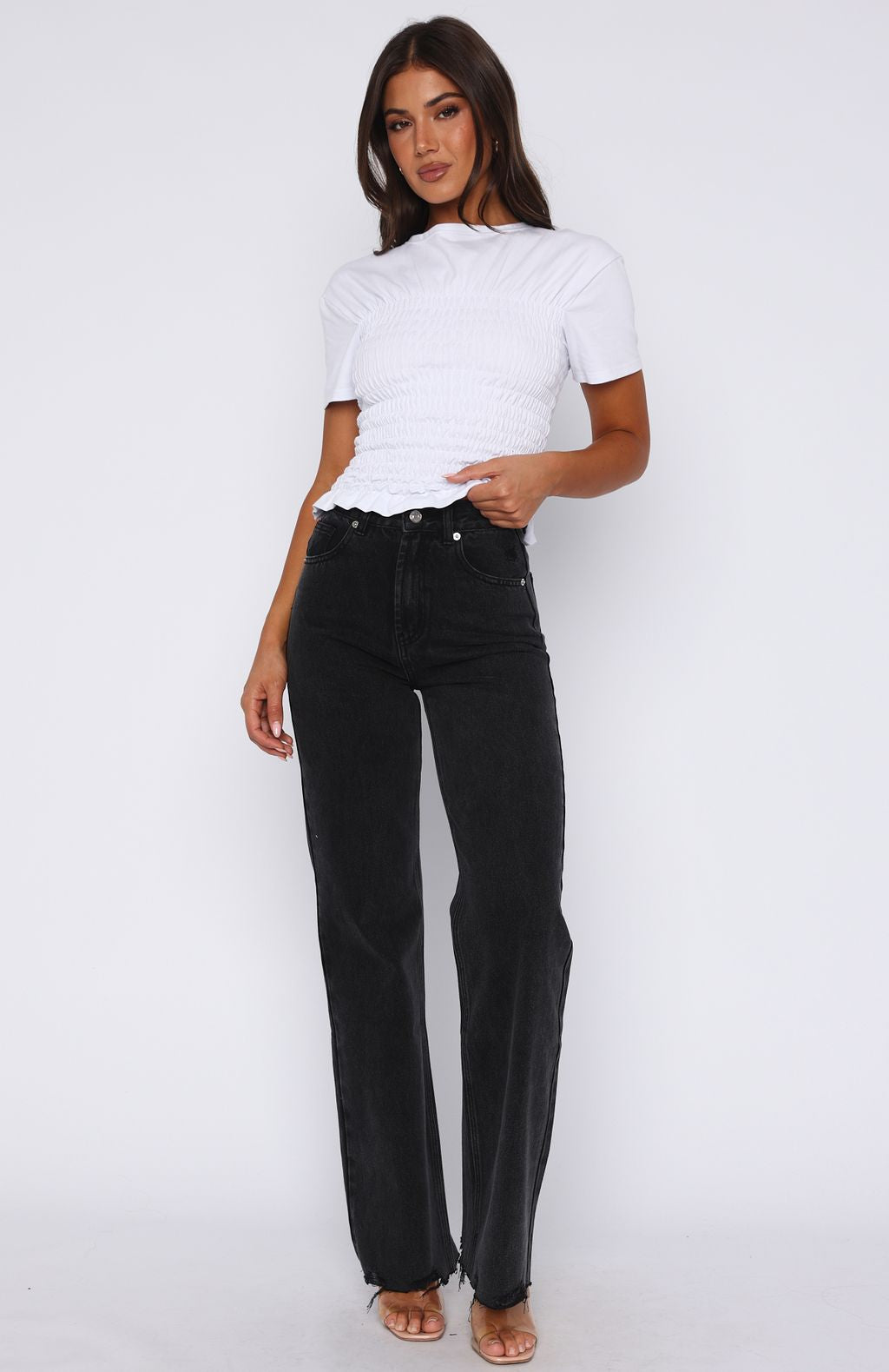 Alana High Waisted Straight Leg Jeans Black Acid