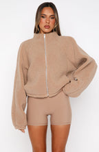 Up The Hill Teddy Zip Up Jacket Caramel