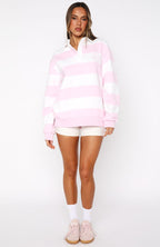 Moving Fast Oversized Henley Sweater Ballet Pink